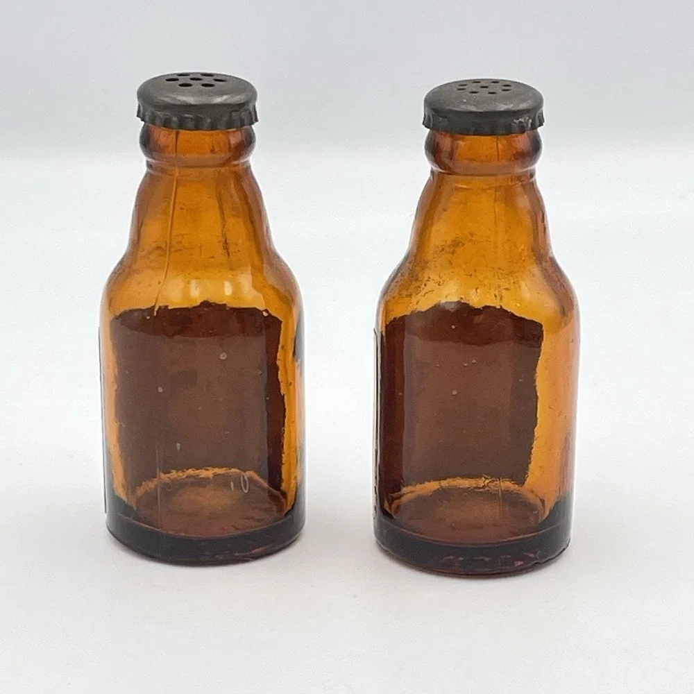 Vintage Fort Pitt‎ Special Beer Amber Glass Salt & Pepper S&P Shakers